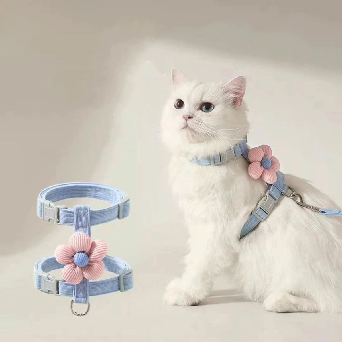 Pastel Plush Flower Pet Harness & Leash Set
