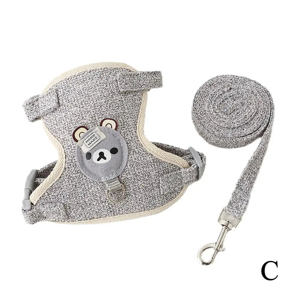 Denim Style Bear Vest Pet Harness & Leash Set