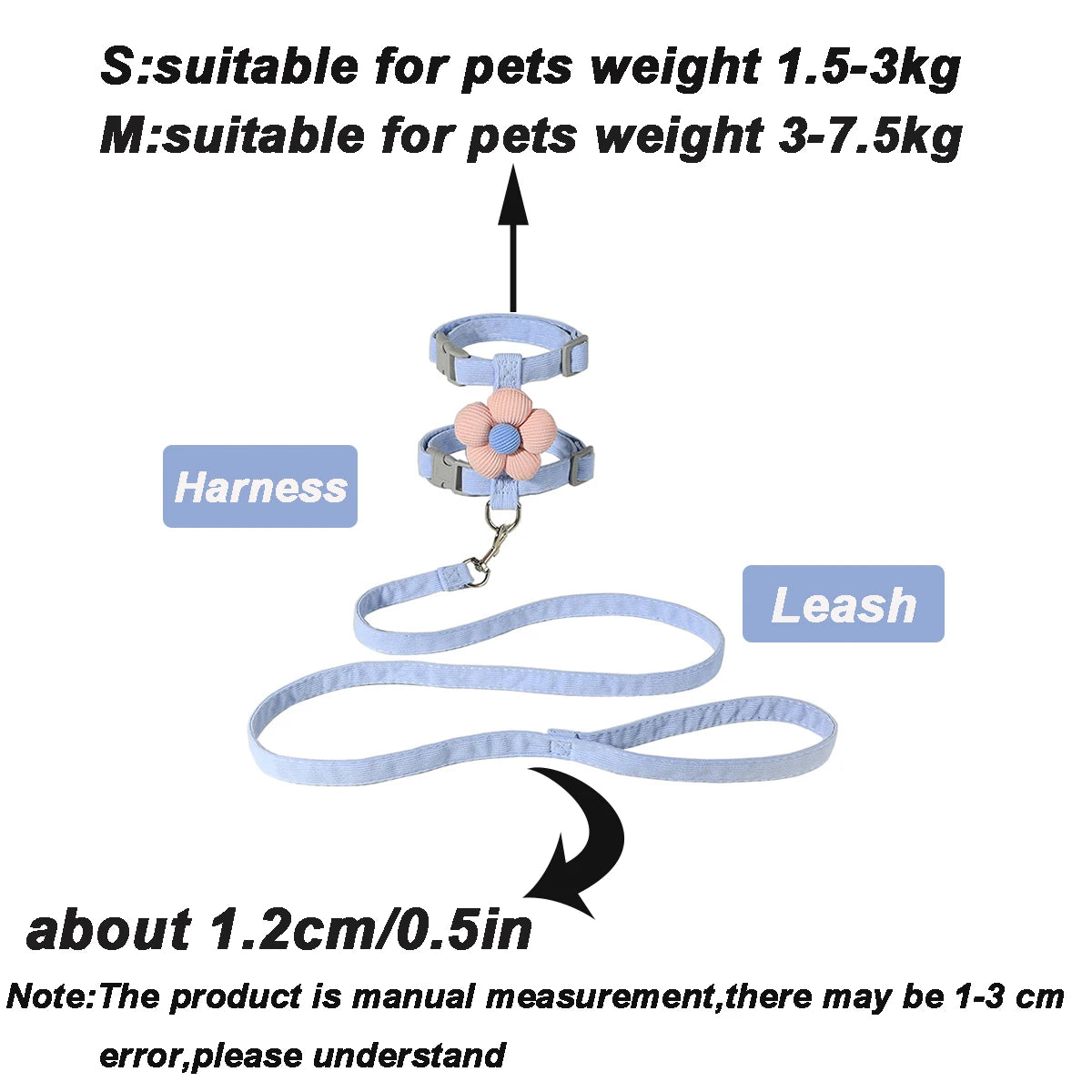 Pastel Plush Flower Pet Harness & Leash Set