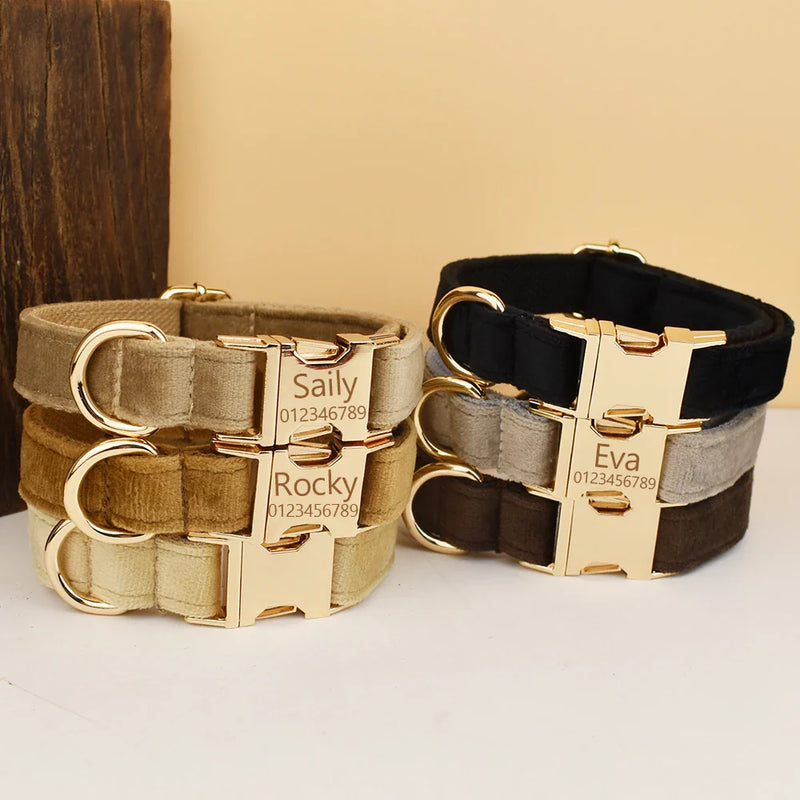 Custom Engraved Velvet Collar & Bow Tie - Champagne Texture