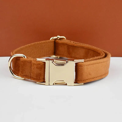 Custom Engraved Velvet Collar & Bow Tie - Cognac Brown