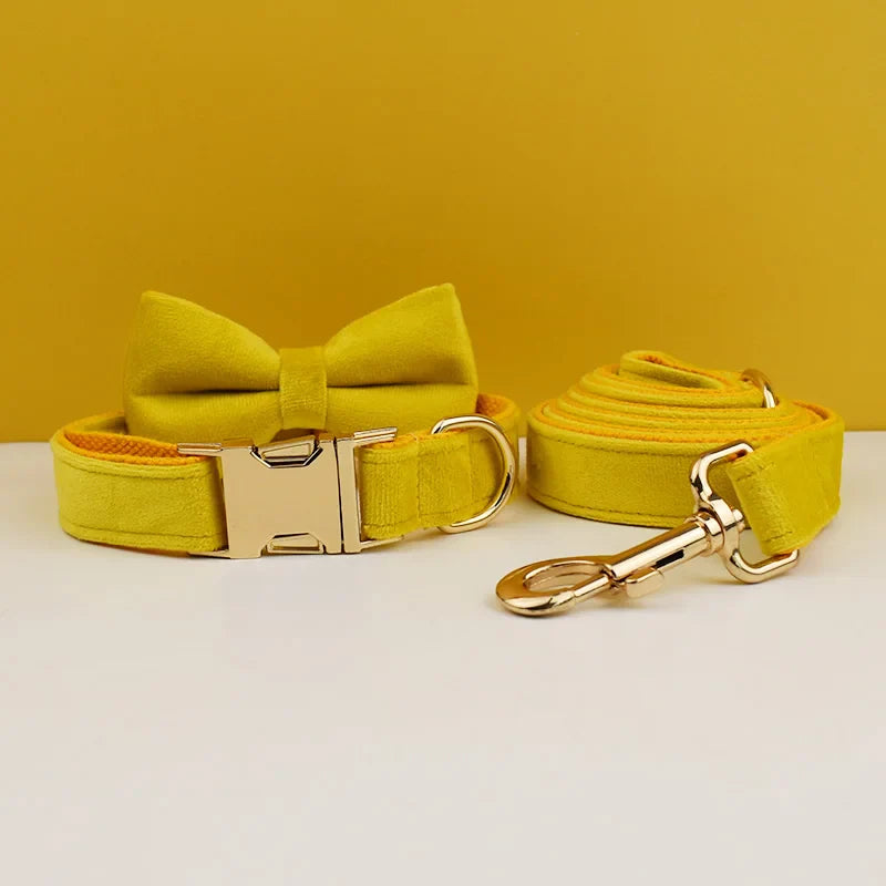 Custom Engraved Velvet Collar & Bow Tie - Olive Khaki