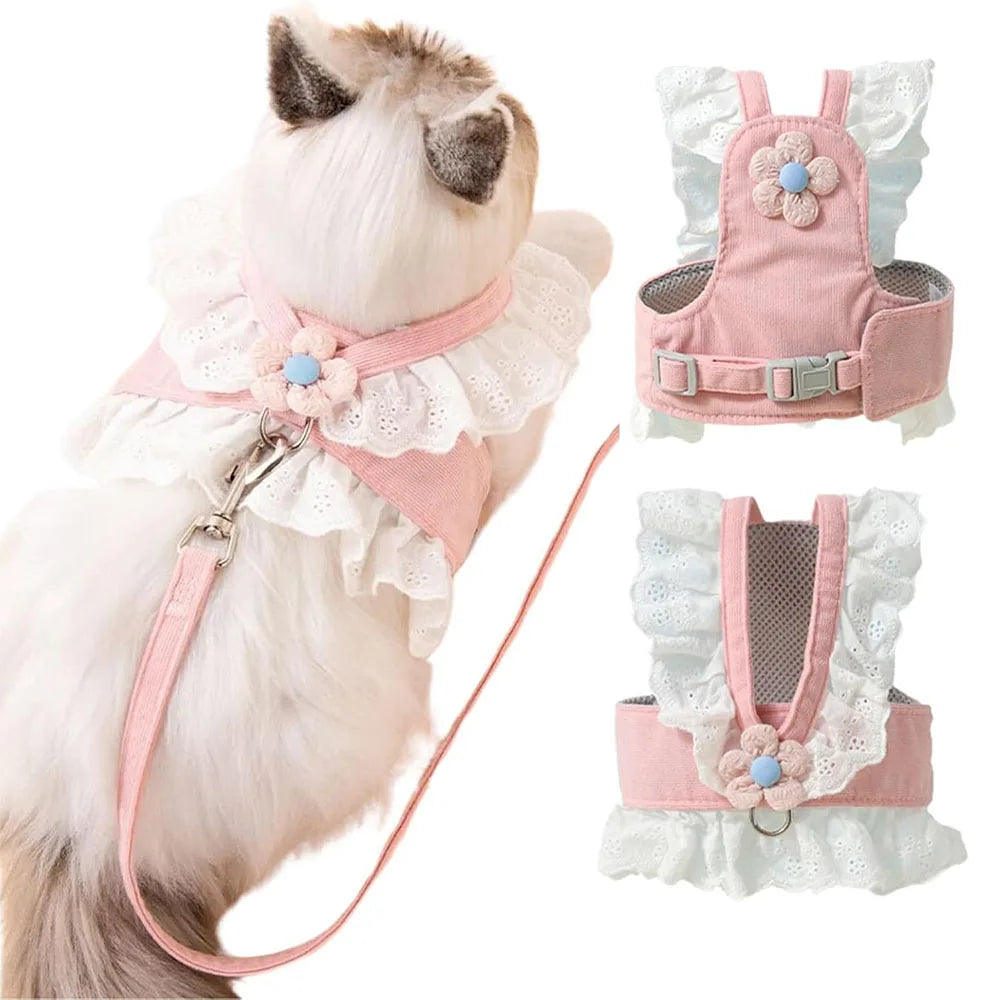 Princess Ruffle Lace Pet Harness & Leash Set