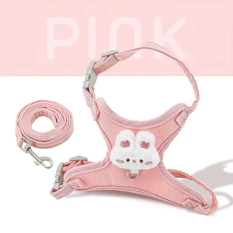 Pastel Cartoon Animal Pet Harness & Leash Set