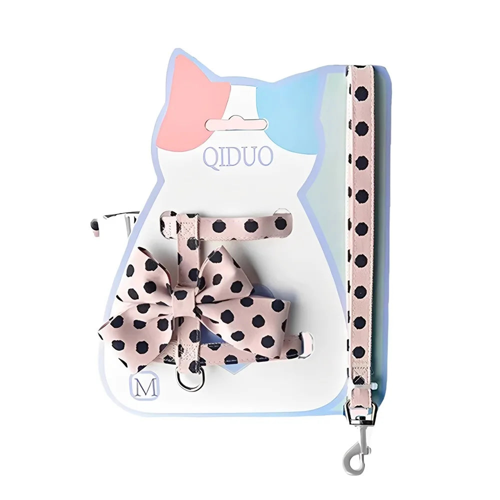 Polka Dot Bowknot Pet Harness & Leash Set