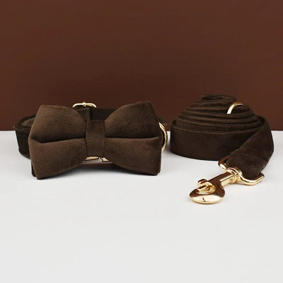 Custom Engraved Velvet Collar & Bow Tie - Olive Khaki