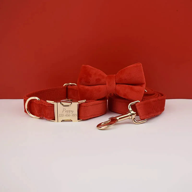 Custom Engraved Velvet Collar & Bow Tie - Sunflower Yellow