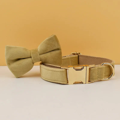 Custom Engraved Velvet Collar & Bow Tie - Espresso Brown