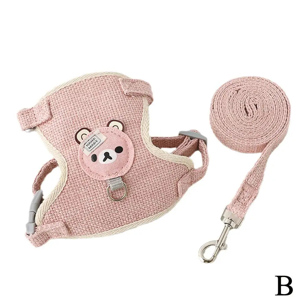 Denim Style Bear Vest Pet Harness & Leash Set