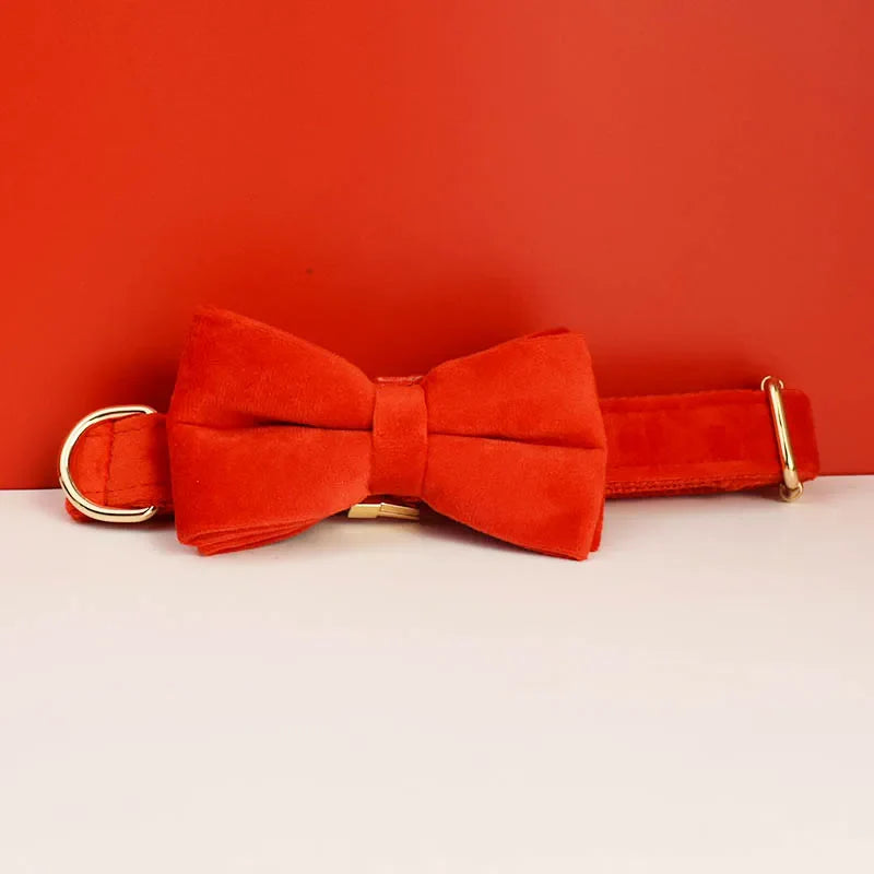 Custom Engraved Velvet Collar & Bow Tie - Espresso Brown