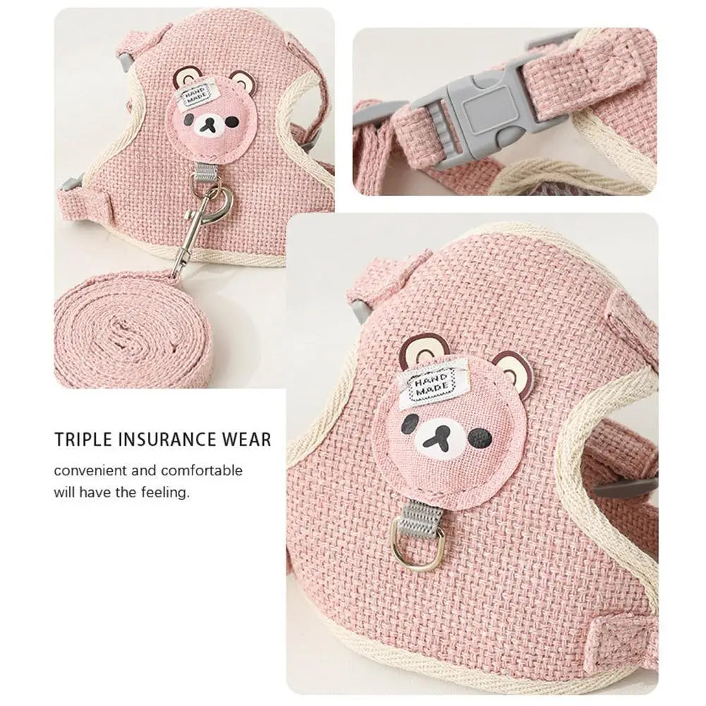 Denim Style Bear Vest Pet Harness & Leash Set