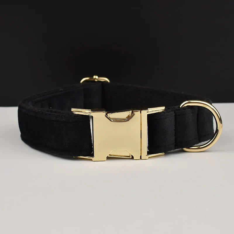Custom Engraved Velvet Collar & Bow Tie - Caramel Mustard