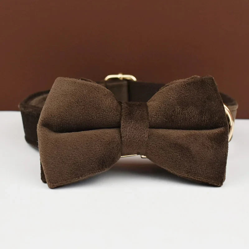 Custom Engraved Velvet Collar & Bow Tie - Sunflower Yellow