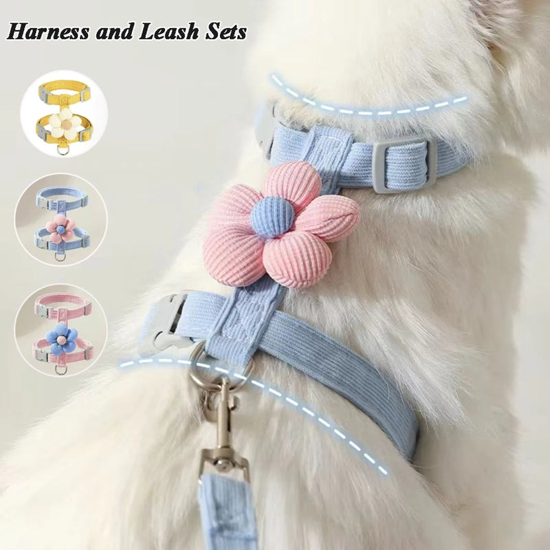 Pastel Plush Flower Pet Harness & Leash Set