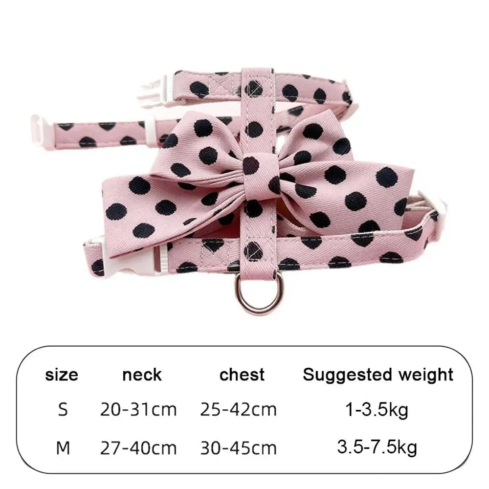 Polka Dot Bowknot Pet Harness & Leash Set