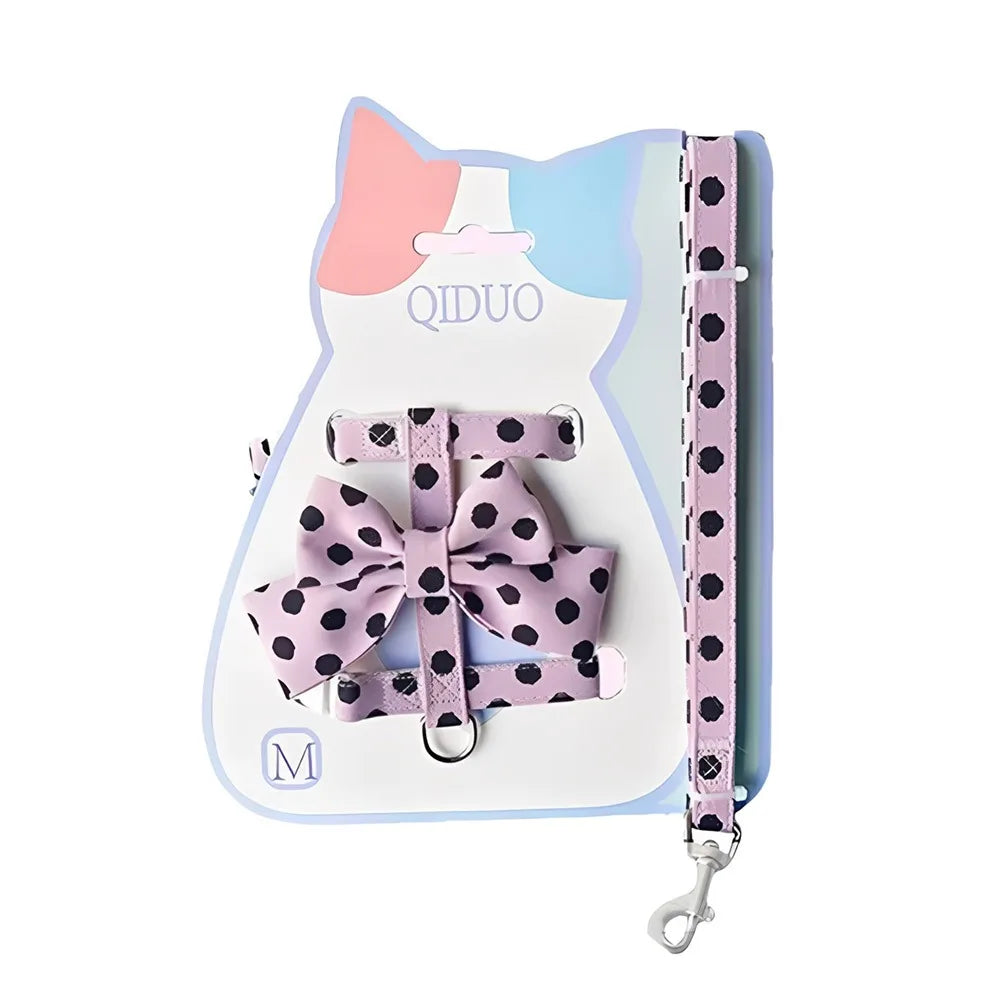 Polka Dot Bowknot Pet Harness & Leash Set
