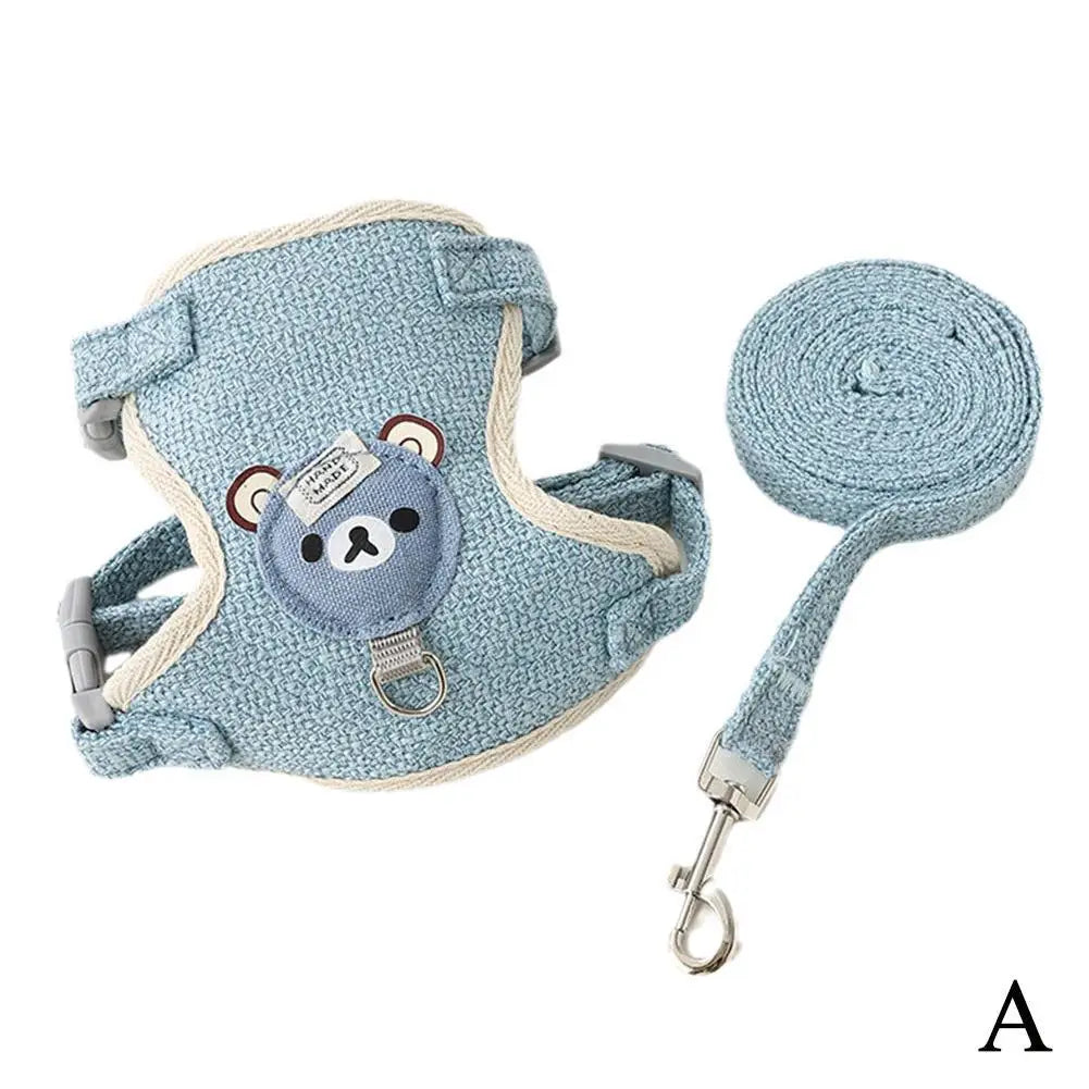 Denim Style Bear Vest Pet Harness & Leash Set