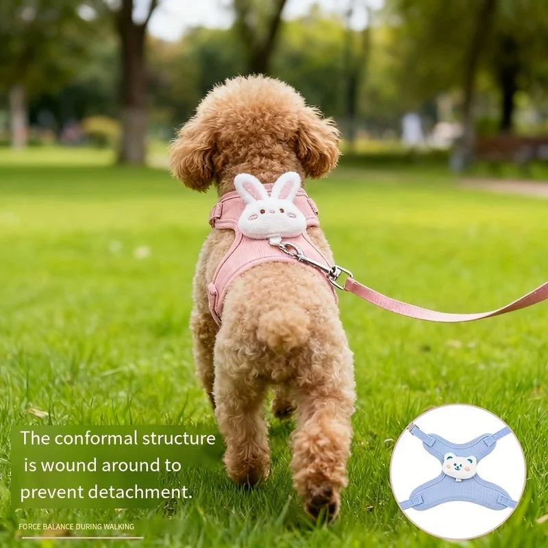Pastel Cartoon Animal Pet Harness & Leash Set