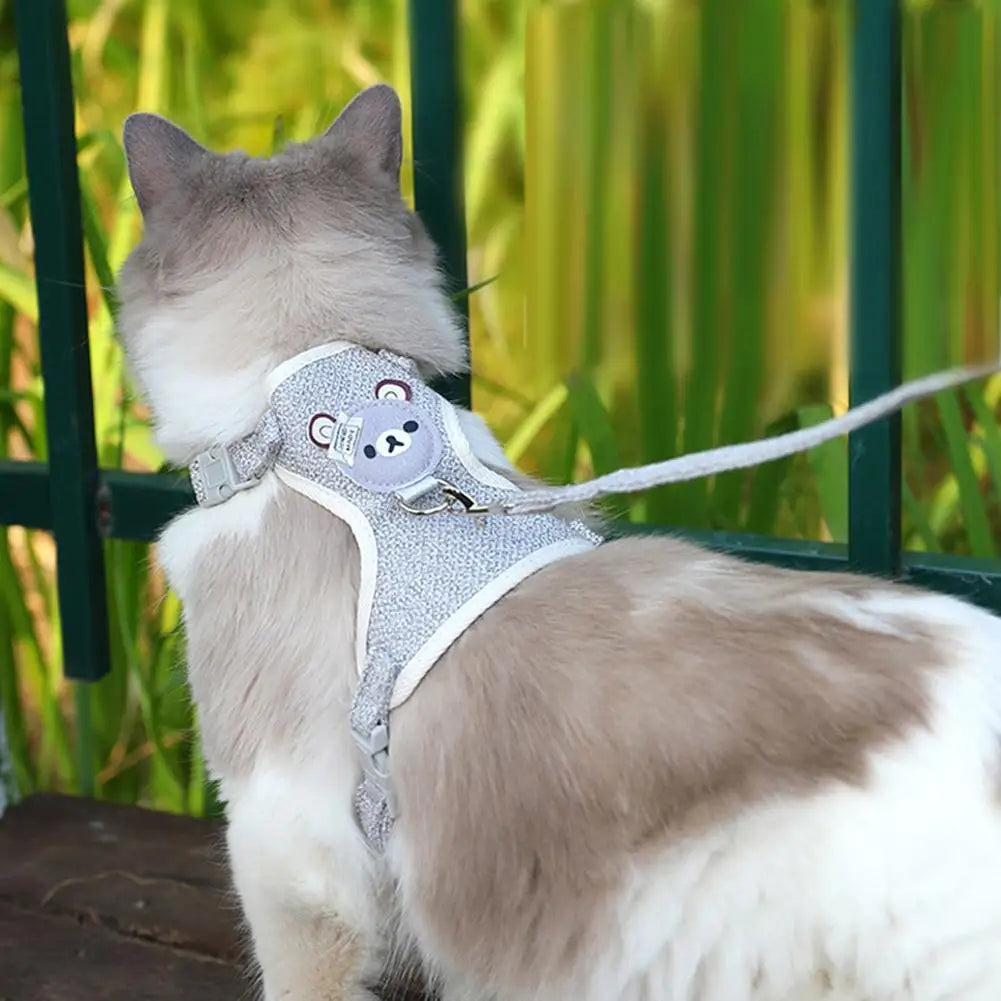 Denim Style Bear Vest Pet Harness & Leash Set